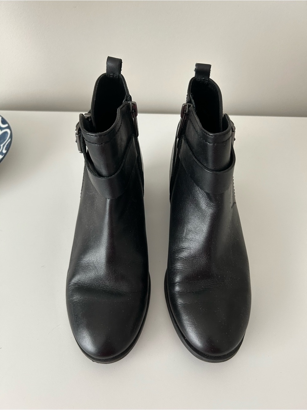Vince Camuto Black Leather Ankle Booties with Side Buckle